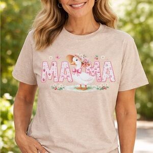 Mama Duck Graphic Tee - Pink & Cream